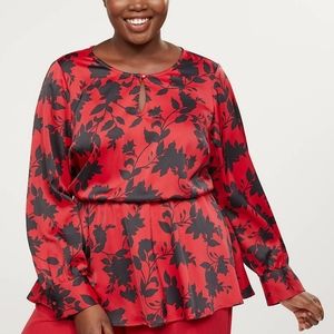 Lane Bryant Satin Floral Keyhole Blouse